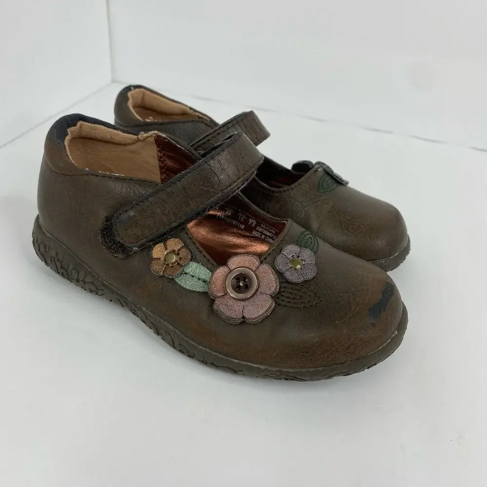 TKS Girls Donna Mary Janes Brown Shoes size 8 22312 3D Flowers